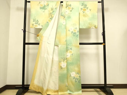 平和屋着物▼上質な小紋　菊文　暈し染め　地紋起こし　正絹　逸品　DABE9720du