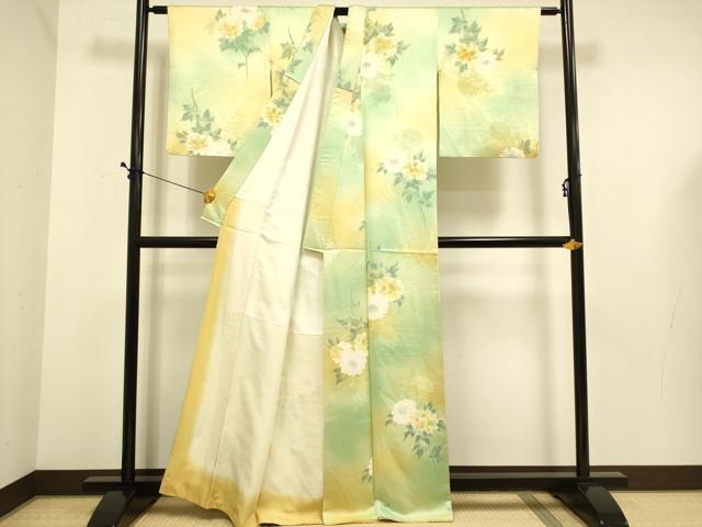 平和屋着物▼上質な小紋　菊文　暈し染め　地紋起こし　正絹　逸品　DABE9720du