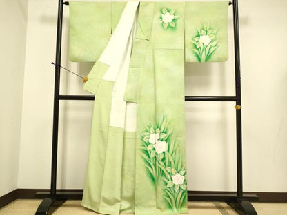 平和屋着物▼訪問着　手描き　草花文　暈し染め　金彩　正絹　逸品　DABE9722du