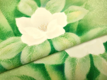 平和屋着物▼訪問着　手描き　草花文　暈し染め　金彩　正絹　逸品　DABE9722du