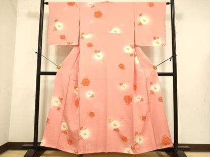 平和屋着物▼上質な小紋 草花文 暈し染め 地紋起こし 正絹 逸品 DABE9727du