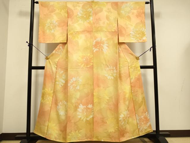 平和屋着物▼上質な小紋　草花文　暈し染め　地紋起こし　正絹　逸品　DABE9731du