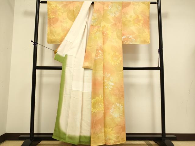 平和屋着物▼上質な小紋　草花文　暈し染め　地紋起こし　正絹　逸品　DABE9731du