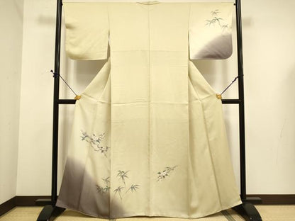 平和屋着物▼訪問着　手描き　枝桜　笹　暈し染め　正絹　逸品　DABE9733du