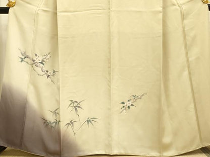 平和屋着物▼訪問着　手描き　枝桜　笹　暈し染め　正絹　逸品　DABE9733du