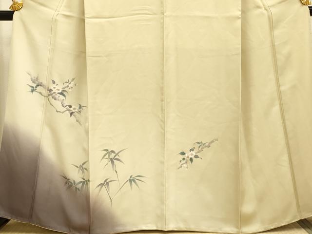 平和屋着物▼訪問着　手描き　枝桜　笹　暈し染め　正絹　逸品　DABE9733du