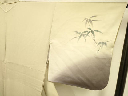平和屋着物▼訪問着　手描き　枝桜　笹　暈し染め　正絹　逸品　DABE9733du