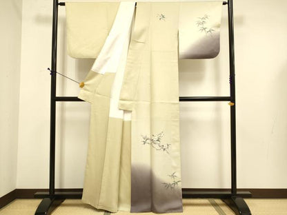 平和屋着物▼訪問着　手描き　枝桜　笹　暈し染め　正絹　逸品　DABE9733du