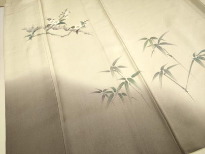 平和屋着物▼訪問着　手描き　枝桜　笹　暈し染め　正絹　逸品　DABE9733du
