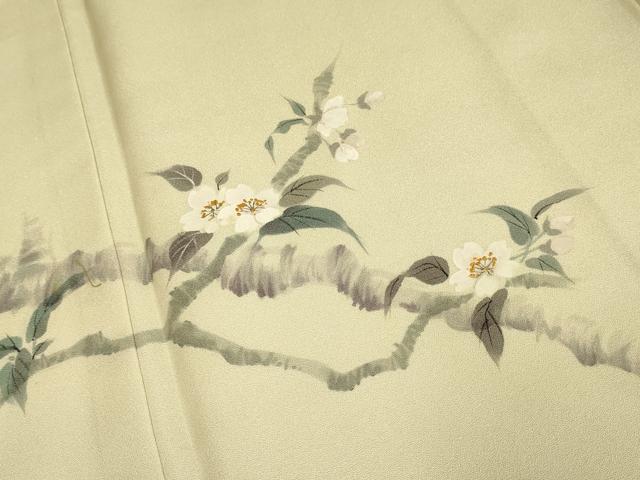 平和屋着物▼訪問着　手描き　枝桜　笹　暈し染め　正絹　逸品　DABE9733du