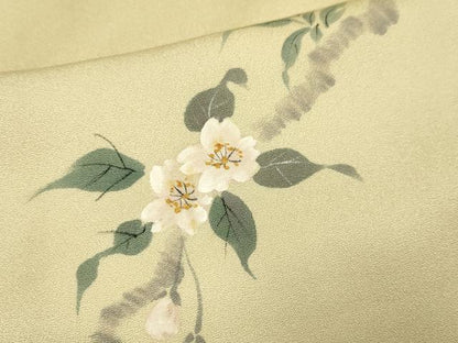 平和屋着物▼訪問着　手描き　枝桜　笹　暈し染め　正絹　逸品　DABE9733du