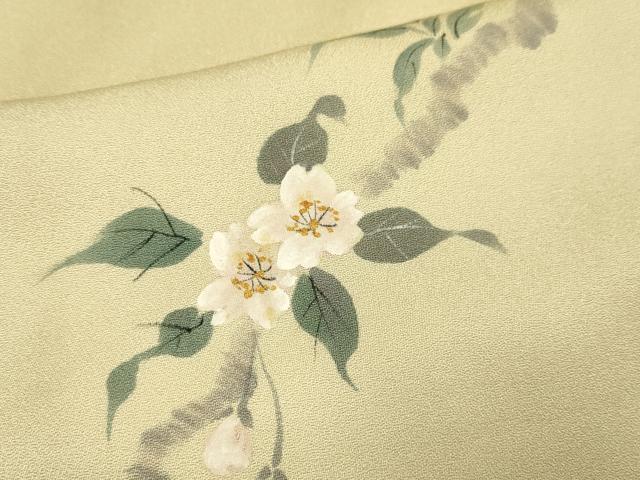 平和屋着物▼訪問着　手描き　枝桜　笹　暈し染め　正絹　逸品　DABE9733du