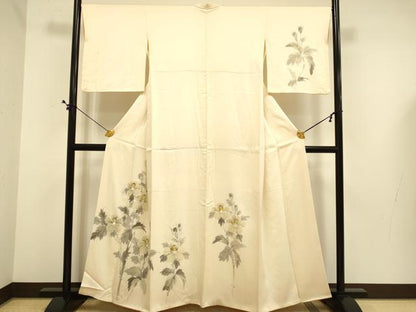 平和屋着物▼訪問着　手描き　草花文　正絹　逸品　DABE9737du