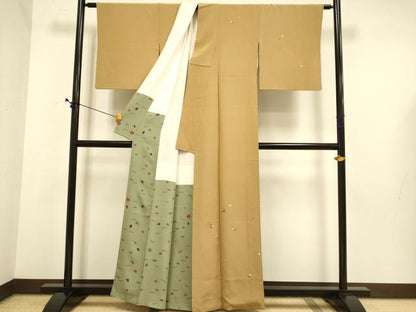 平和屋着物▼訪問着　総刺繍　梅松文　金糸　正絹　逸品　DABE9743du