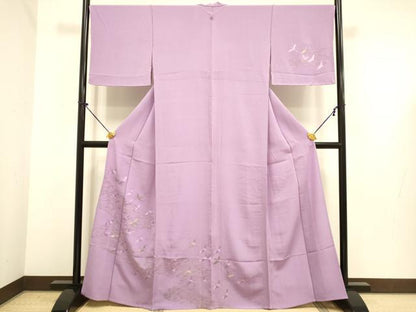 平和屋着物▽訪問着　単衣　総刺繍　流水飛鶴文　金糸　正絹　逸品　DABE9751du