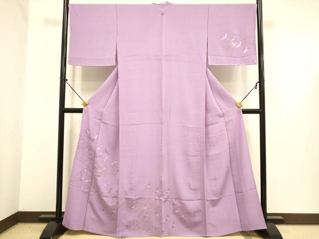 平和屋着物▽訪問着　単衣　総刺繍　流水飛鶴文　金糸　正絹　逸品　DABE9751du
