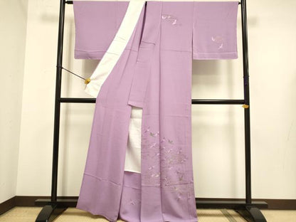 平和屋着物▽訪問着　単衣　総刺繍　流水飛鶴文　金糸　正絹　逸品　DABE9751du