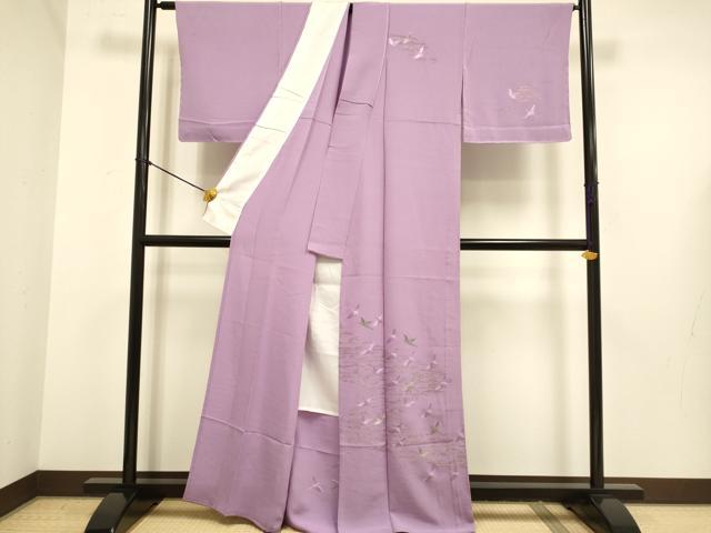 平和屋着物▽訪問着　単衣　総刺繍　流水飛鶴文　金糸　正絹　逸品　DABE9751du