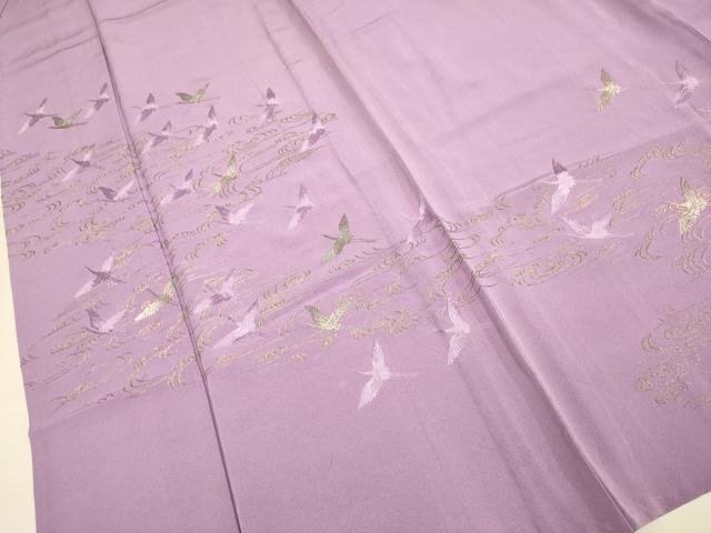 平和屋着物▽訪問着　単衣　総刺繍　流水飛鶴文　金糸　正絹　逸品　DABE9751du