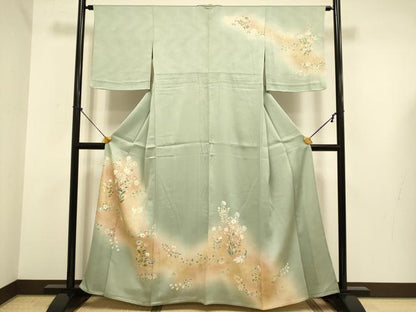 平和屋着物▽訪問着　単衣　孔雀花文　暈し染め　金彩　正絹　逸品　DABE9752du