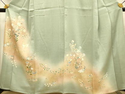 平和屋着物▽訪問着　単衣　孔雀花文　暈し染め　金彩　正絹　逸品　DABE9752du