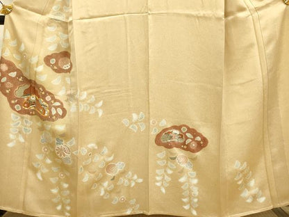 平和屋着物▽訪問着　単衣　駒刺繍　辻が花　金彩　正絹　逸品　DABE9754du