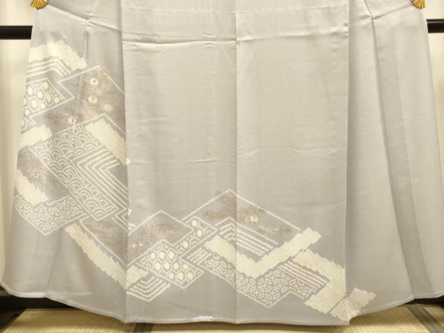 平和屋着物▽訪問着　単衣　絞り　刺繍　吉祥花文　金彩　正絹　逸品　DABE9756du