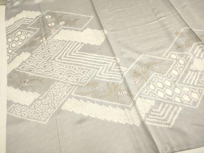 平和屋着物▽訪問着　単衣　絞り　刺繍　吉祥花文　金彩　正絹　逸品　DABE9756du