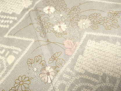 平和屋着物▽訪問着　単衣　絞り　刺繍　吉祥花文　金彩　正絹　逸品　DABE9756du