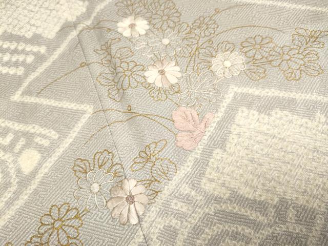平和屋着物▽訪問着　単衣　絞り　刺繍　吉祥花文　金彩　正絹　逸品　DABE9756du