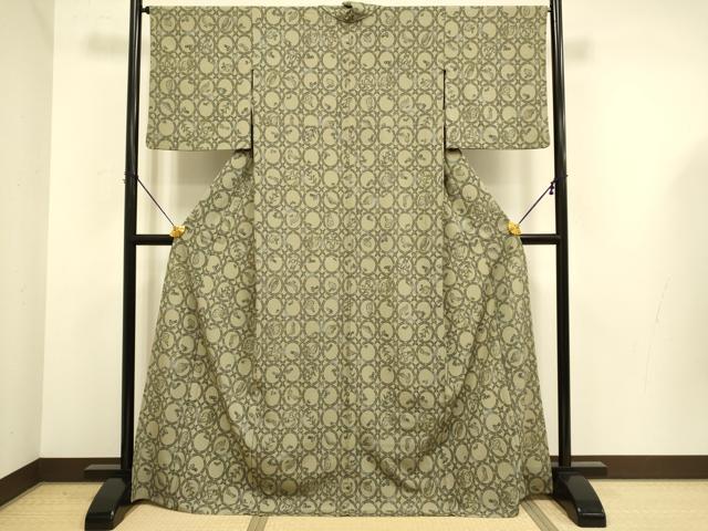 平和屋着物▽小紋　単衣　草花丸文　洗える着物　DABE9757du