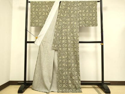平和屋着物▽小紋　単衣　草花丸文　洗える着物　DABE9757du