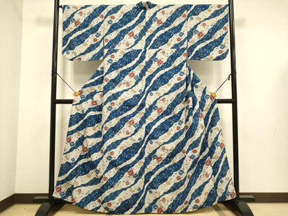 平和屋着物▽小紋　単衣　椿　洗える着物　DABE9758du