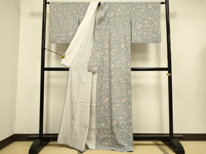 平和屋着物▽小紋　単衣　更紗花文　洗える着物　DABE9765du