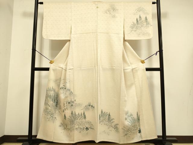 平和屋着物▽訪問着　単衣　手描き　風景文　正絹　逸品　DABE9766du
