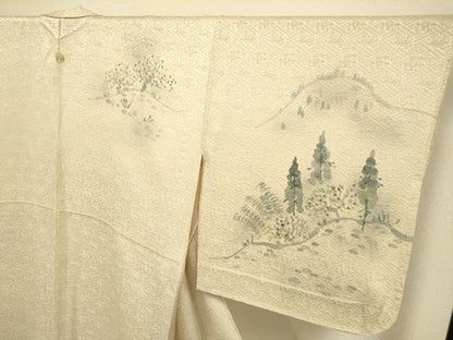 平和屋着物▽訪問着　単衣　手描き　風景文　正絹　逸品　DABE9766du