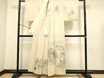 平和屋着物▽訪問着　単衣　手描き　風景文　正絹　逸品　DABE9766du