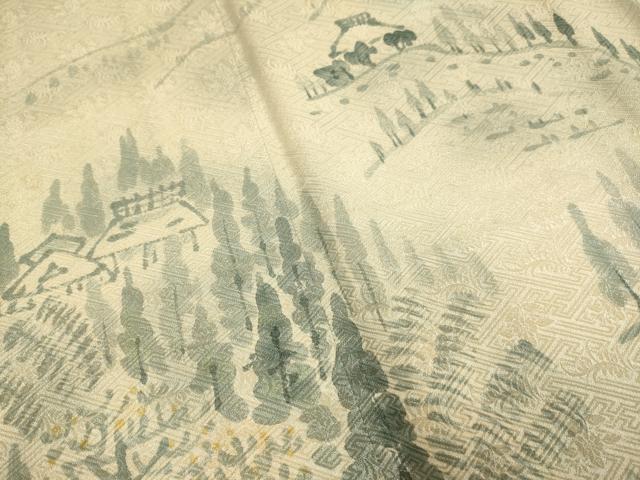 平和屋着物▽訪問着　単衣　手描き　風景文　正絹　逸品　DABE9766du