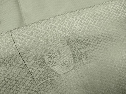 平和屋着物▽上質な色無地　単衣　茶道具地紋　豆がら茶色　正絹　逸品　DABE9767du