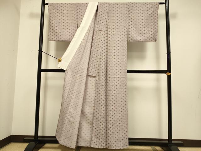 平和屋着物▽小紋　単衣　麻の葉花文　洗える着物　DABE9769du