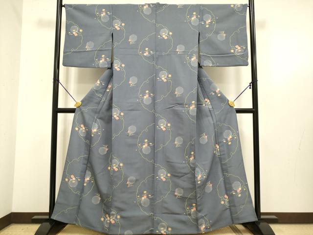 平和屋着物▽小紋　単衣　雪輪花文　洗える着物　DABE9772du