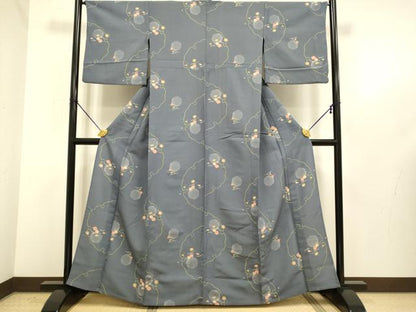 平和屋着物▽小紋　単衣　雪輪花文　洗える着物　DABE9772du
