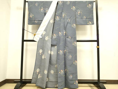 平和屋着物▽小紋　単衣　雪輪花文　洗える着物　DABE9772du