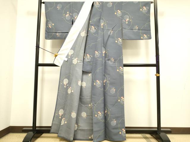 平和屋着物▽小紋　単衣　雪輪花文　洗える着物　DABE9772du