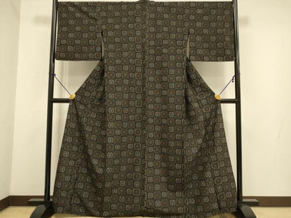 平和屋着物▽小紋　単衣　幾何学文様　洗える着物　DABE9774du