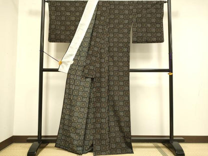 平和屋着物▽小紋　単衣　幾何学文様　洗える着物　DABE9774du