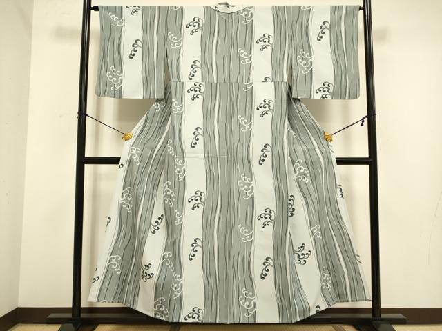 平和屋着物▽小紋　単衣　立波文　洗える着物　DABE9782du