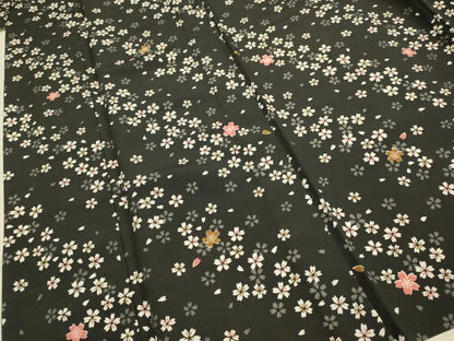 平和屋着物▽小紋　単衣　舞桜文　黒地　洗える着物　DABE9783du