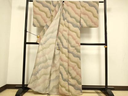 平和屋着物▽小紋　単衣　流水鹿の子文　洗える着物　DABE9785du
