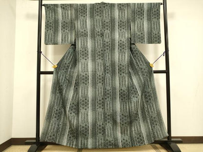 平和屋着物▽小紋　単衣　麻の葉間道　洗える着物　DABE9786du